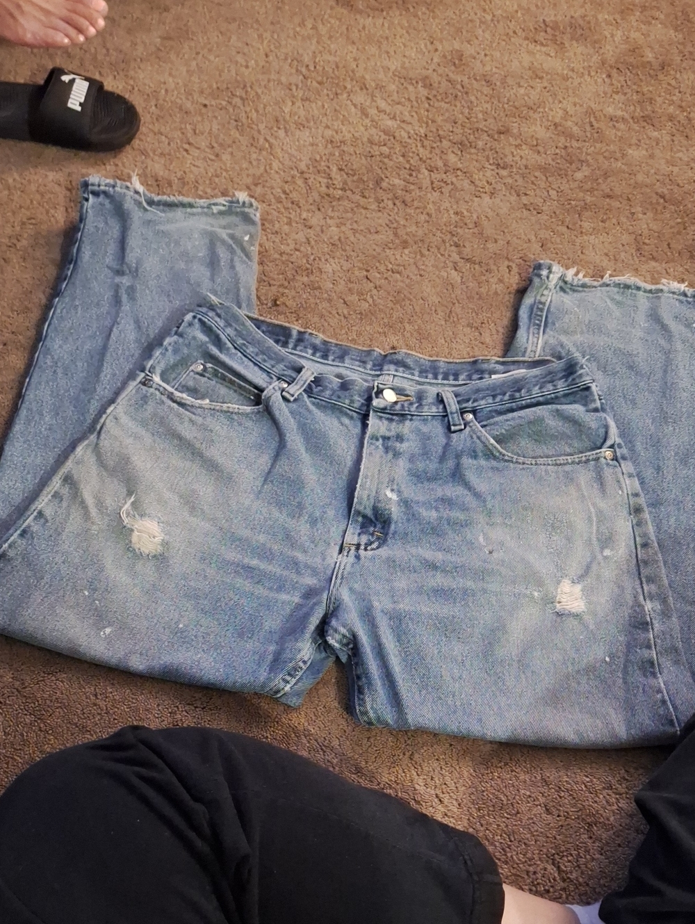 Wrangler Faded Blue Relaxed Fit Distressed Jeans